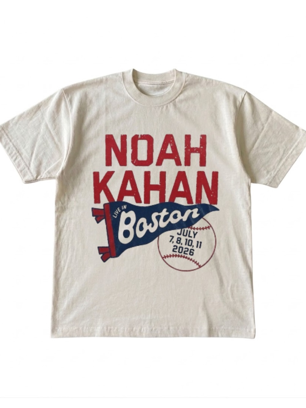 Gildan Noah Kahan "Boston" Graphic Tee - Cream with Red & Blue Print